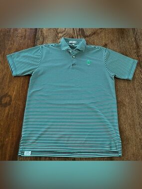 Peter Millar Teal & White Striped Kids Polo
